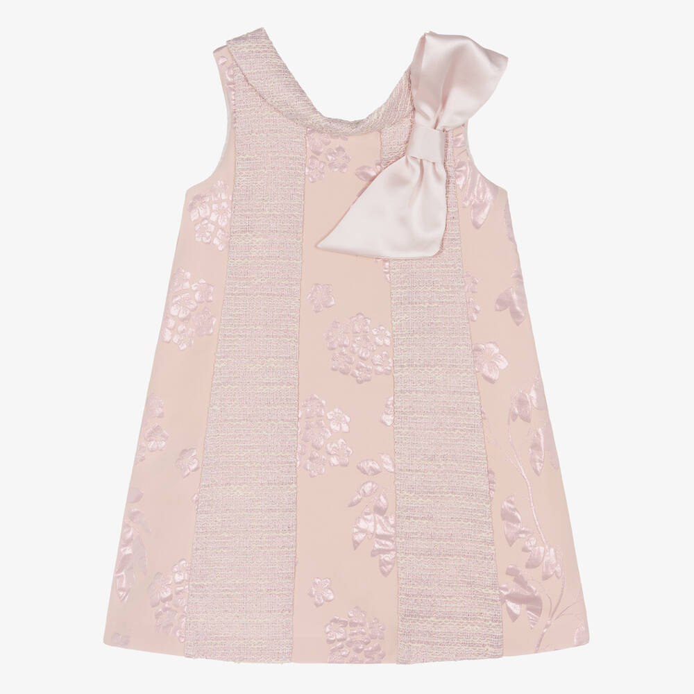 Piccola Speranza - Girls Pink Floral Jacquard & Tweed Dress | Childrensalon