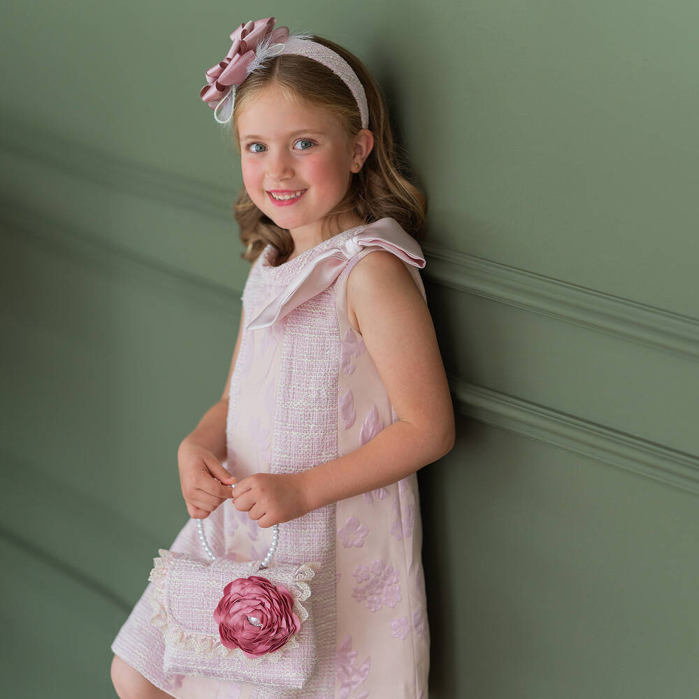 Piccola Speranza-Girls Pink Floral Jacquard & Tweed Dress | Childrensalon Outlet