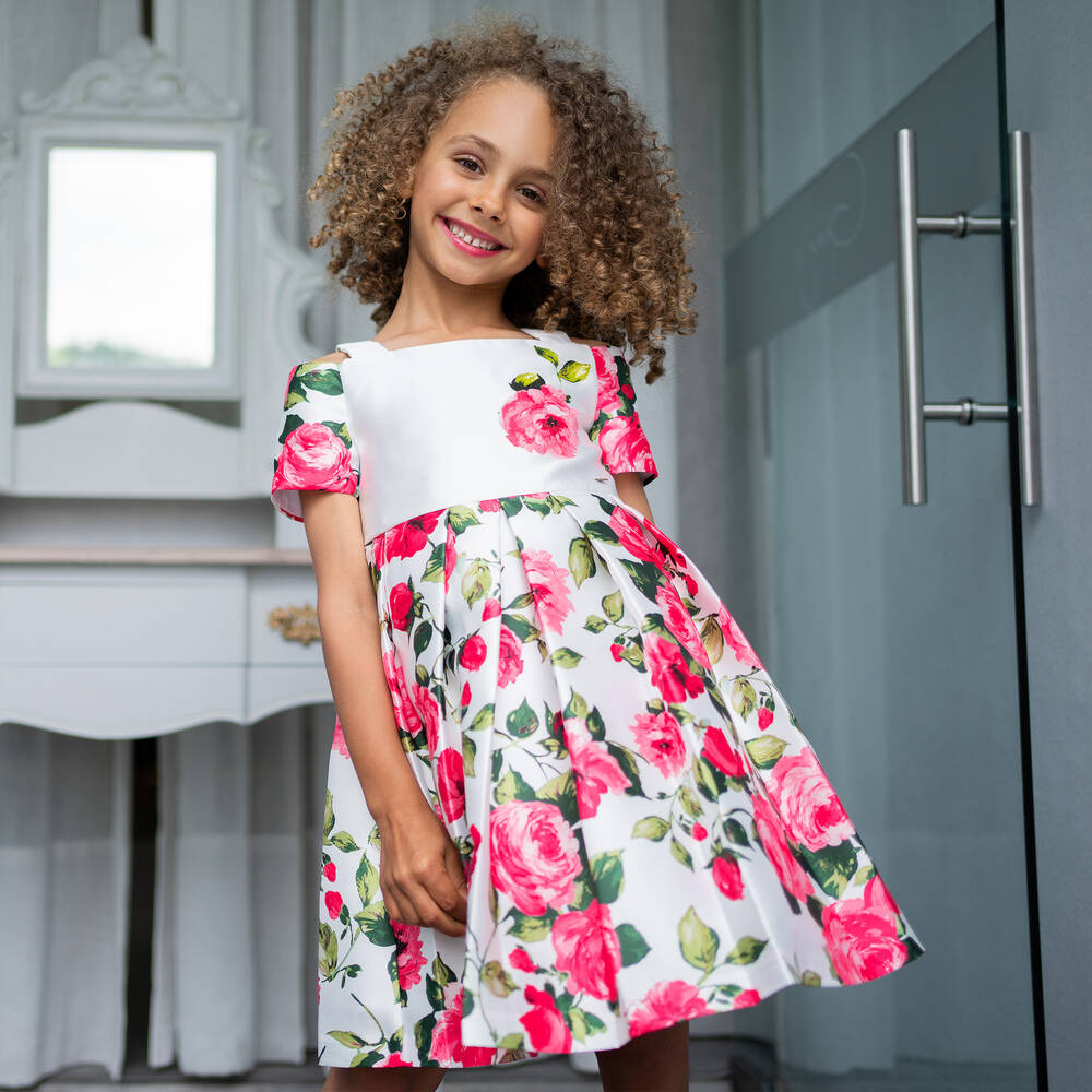 Piccola Speranza-Girls Pink Floral Satin Dress | Childrensalon Outlet