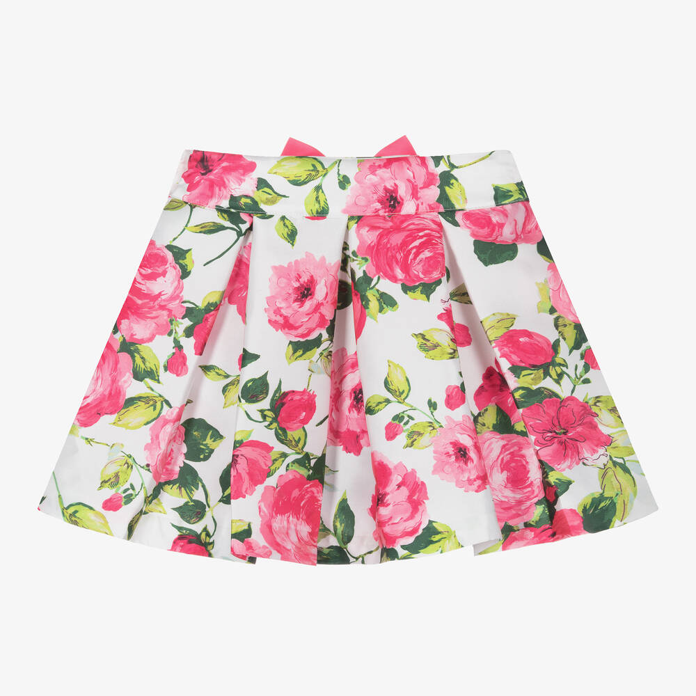 Piccola Speranza-Girls Pink Floral Satin Skirt | Childrensalon Outlet