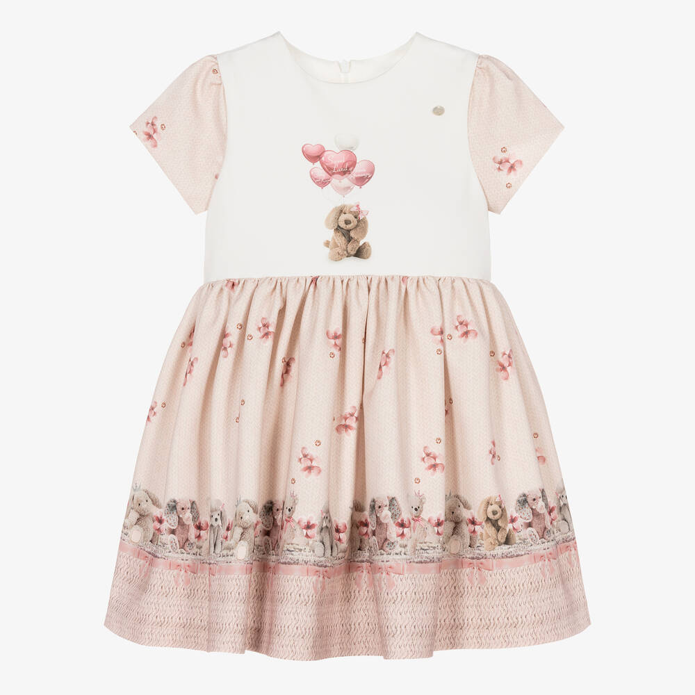 Piccola Speranza - Girls Pink Floral Teddy Print Dress | Childrensalon