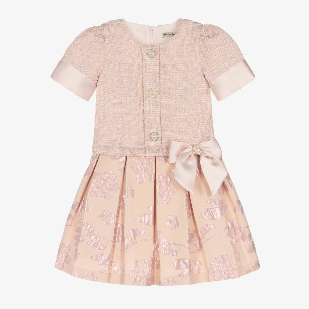 Piccola Speranza - Rosa Tweed-Kleid mit Blumenmuster | Childrensalon