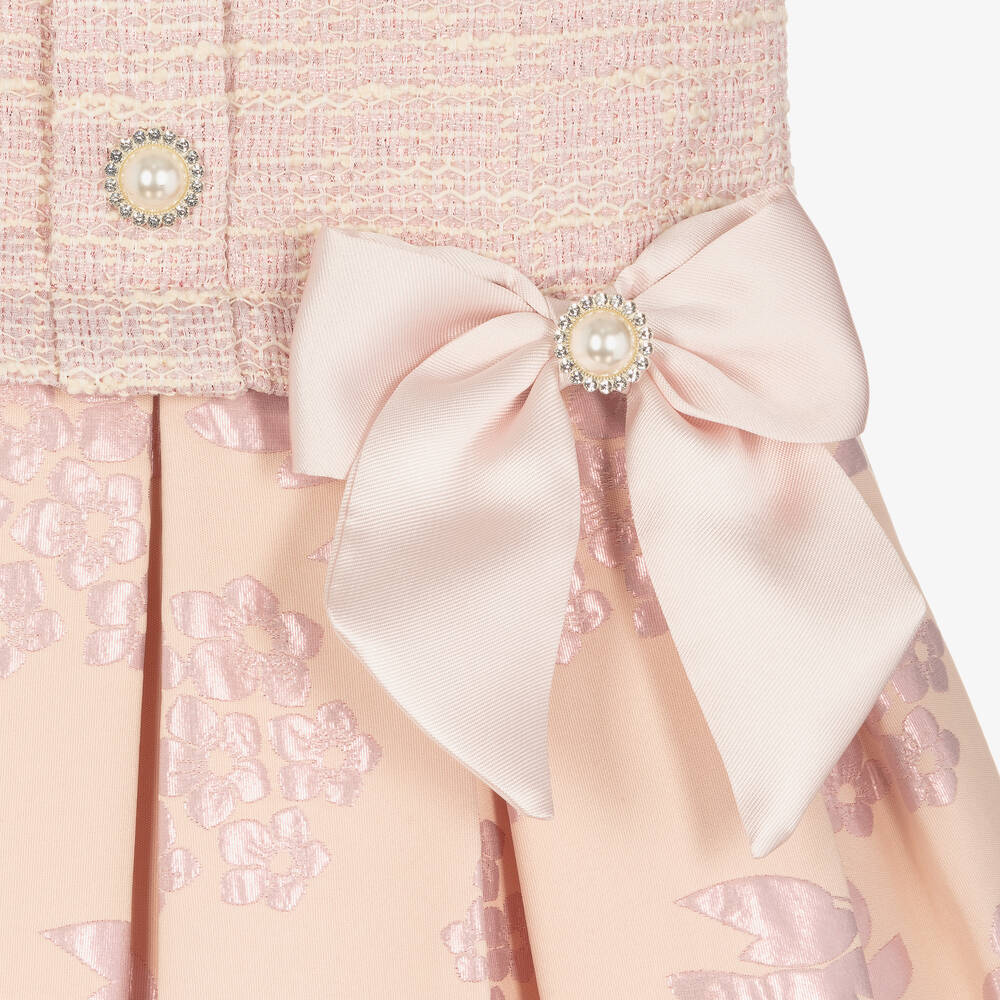 Piccola Speranza-Girls Pink Floral Tweed Dress | Childrensalon Outlet