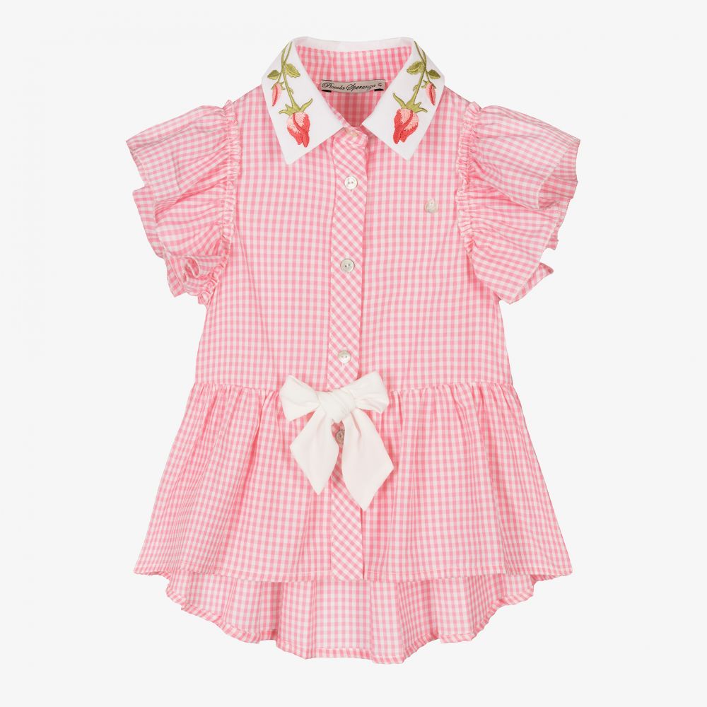 Piccola Speranza - Розовая блузка в мелкую клетку для девочек | Childrensalon