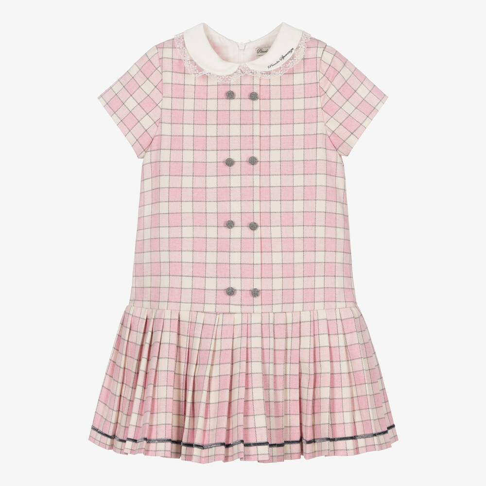 Piccola Speranza - Girls Pink & Ivory Check Cotton Dress  | Childrensalon