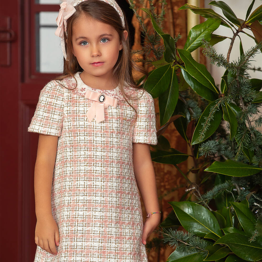 Piccola Speranza-فستان تويد لون زهري وعاجي | Childrensalon Outlet