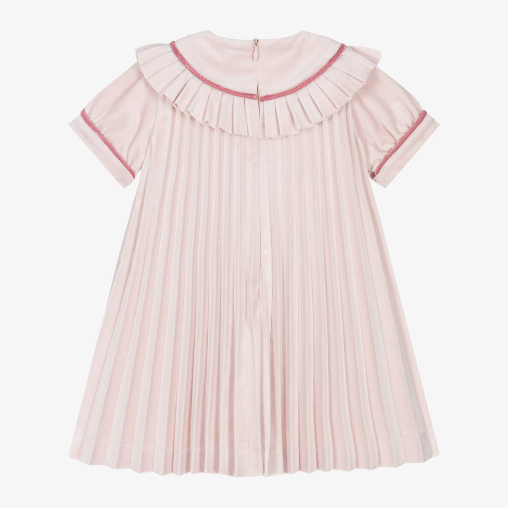 Piccola Speranza-Girls Pink Pleated Velvet Dress | Childrensalon Outlet