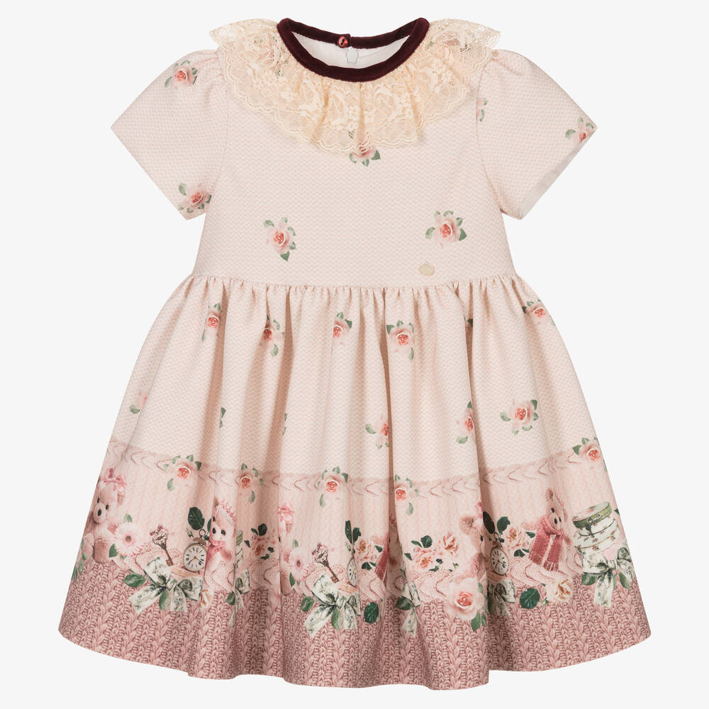Piccola Speranza - Rosa Kleid mit Rosen und Bären | Childrensalon