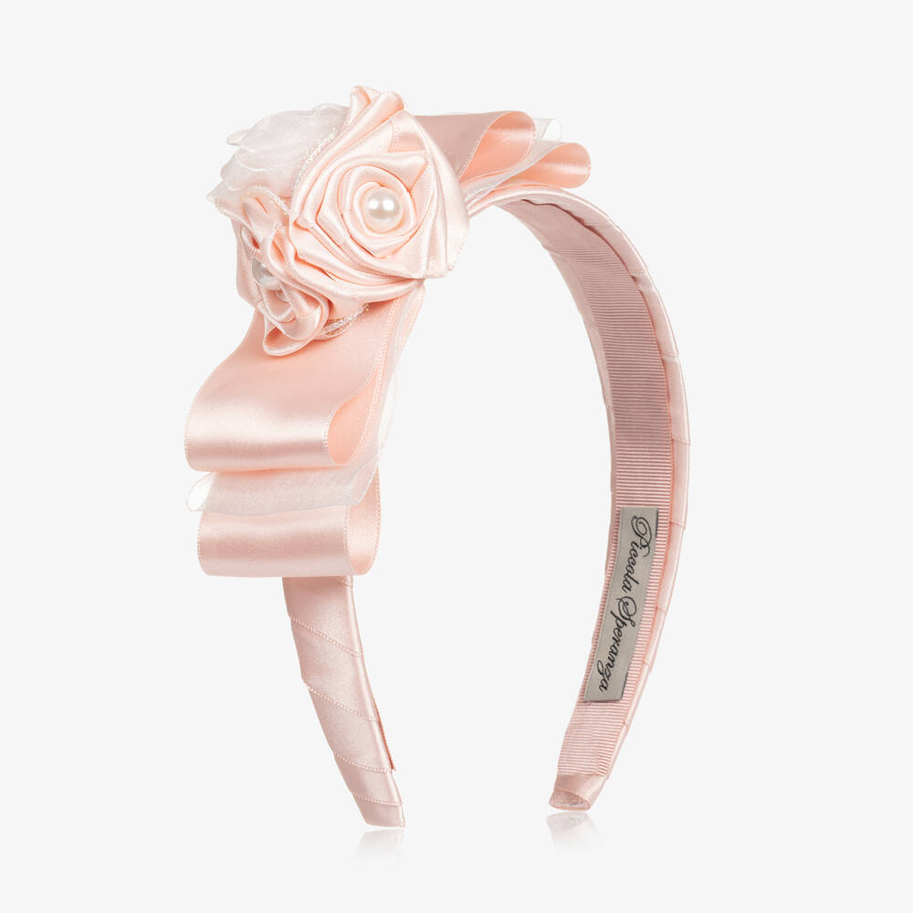 Piccola Speranza-Girls Pink Satin Floral Bow Hairband | Childrensalon Outlet