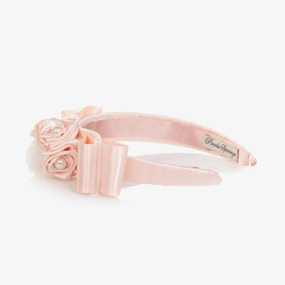 Piccola Speranza-طوق للشعر ساتان وأورغانزا لون زهري بطبعة ورود | Childrensalon Outlet