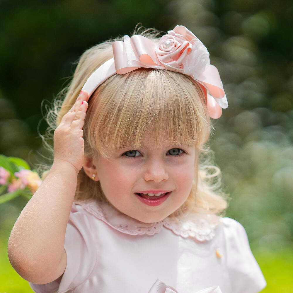 Piccola Speranza-طوق للشعر ساتان وأورغانزا لون زهري بطبعة ورود | Childrensalon Outlet