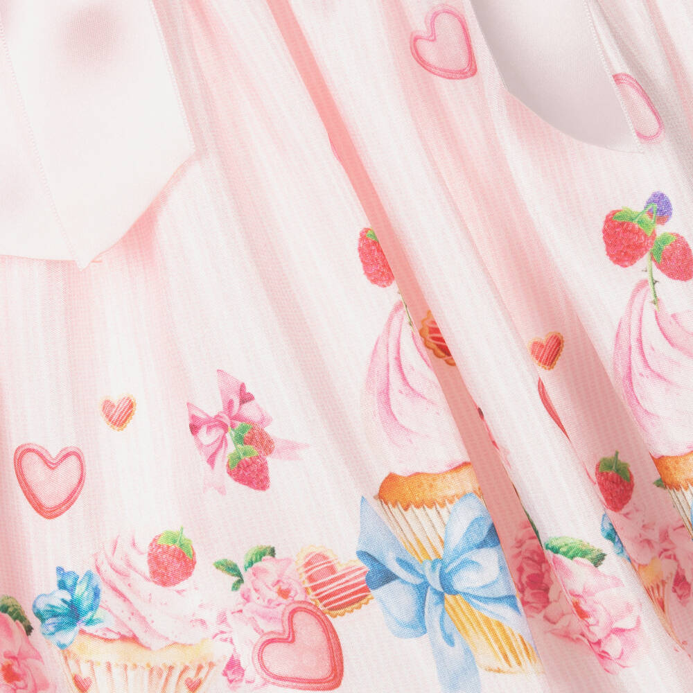 Piccola Speranza-فستان ساتان تويل لون زهري بطبعة ورود | Childrensalon Outlet