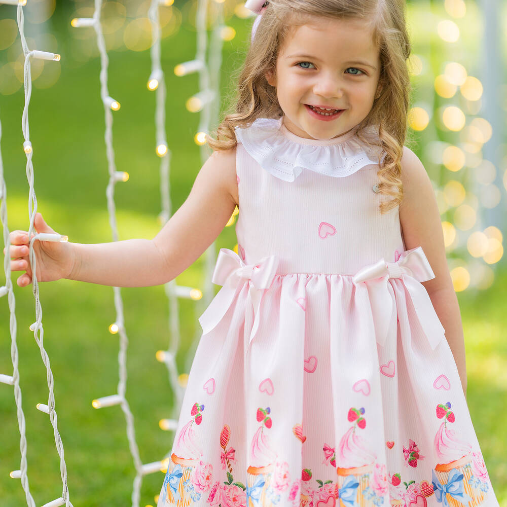 Piccola Speranza-فستان ساتان تويل لون زهري بطبعة ورود | Childrensalon Outlet