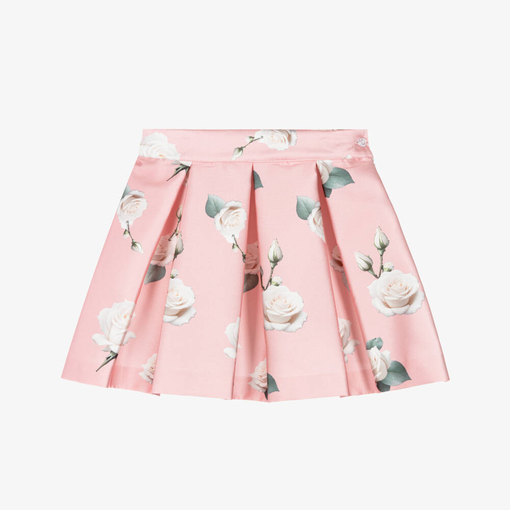 Piccola Speranza-Girls Pink Satin Twill Skirt with Roses | Childrensalon Outlet