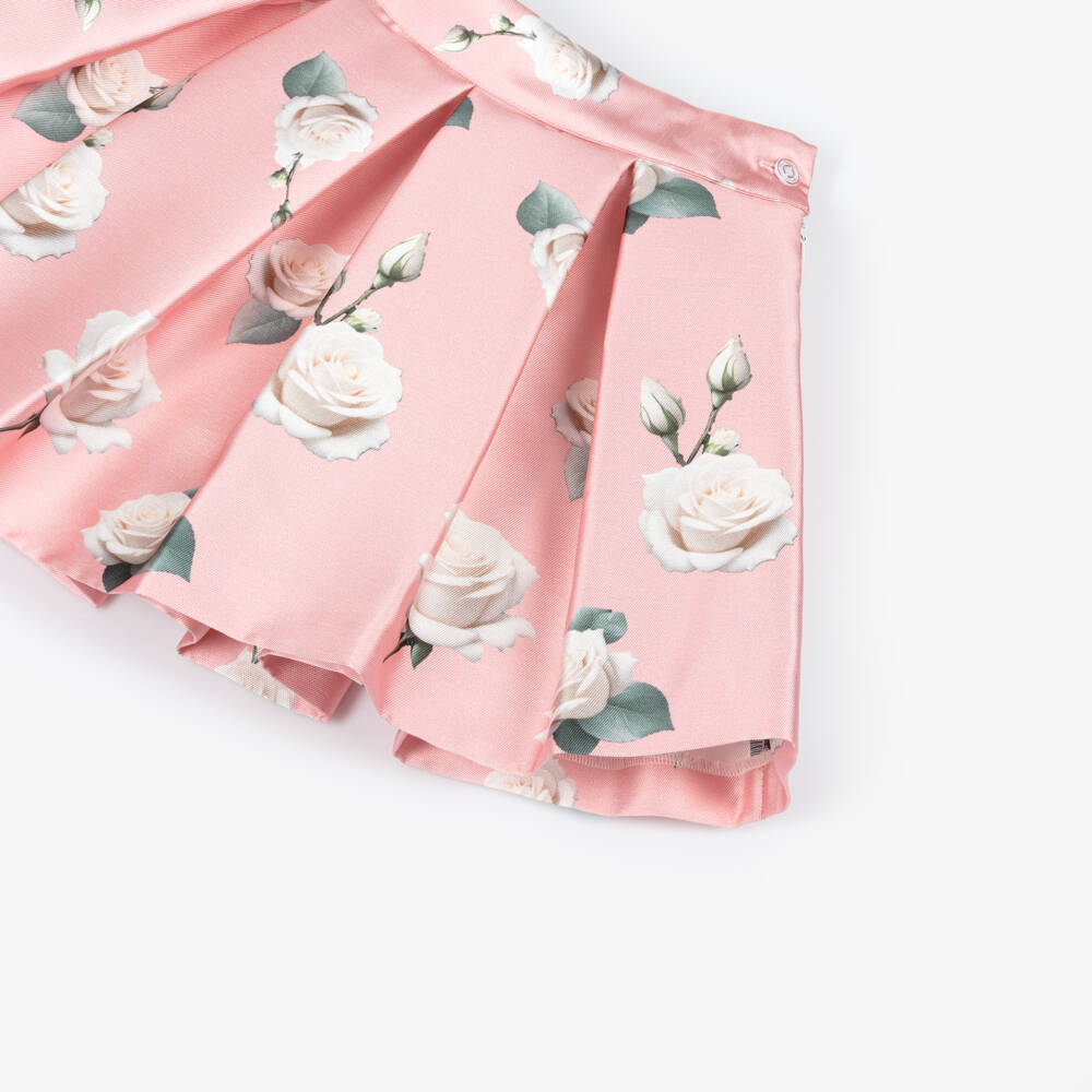 Piccola Speranza-Girls Pink Satin Twill Skirt with Roses | Childrensalon Outlet