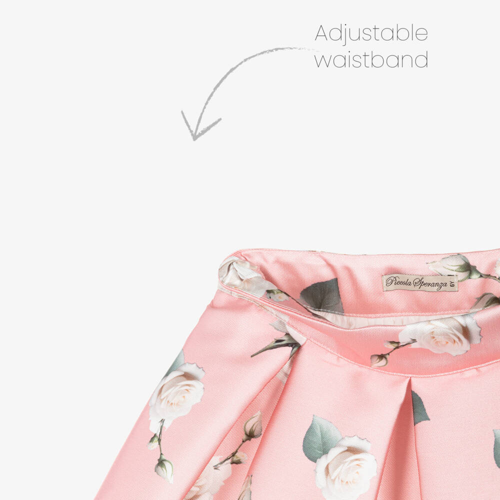 Piccola Speranza-Girls Pink Satin Twill Skirt with Roses | Childrensalon Outlet