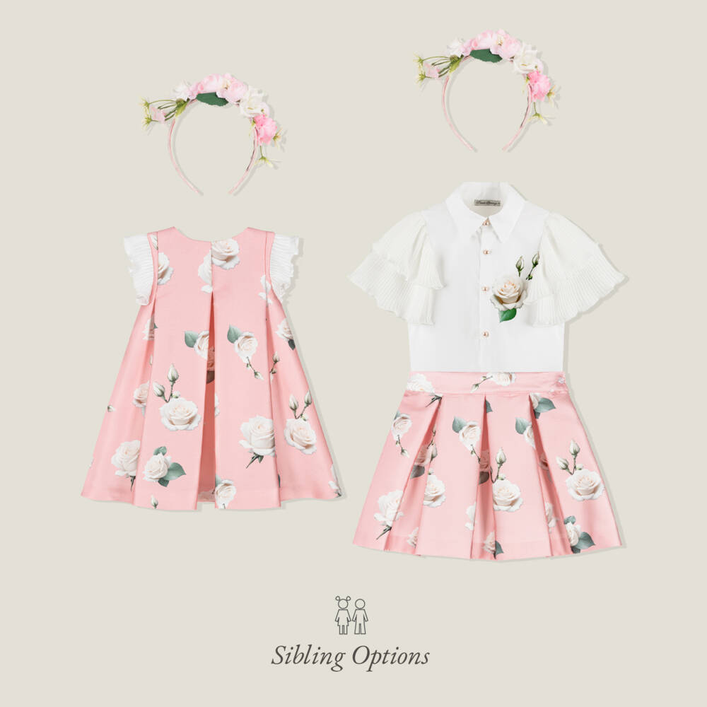 Piccola Speranza-Girls Pink Satin Twill Skirt with Roses | Childrensalon Outlet