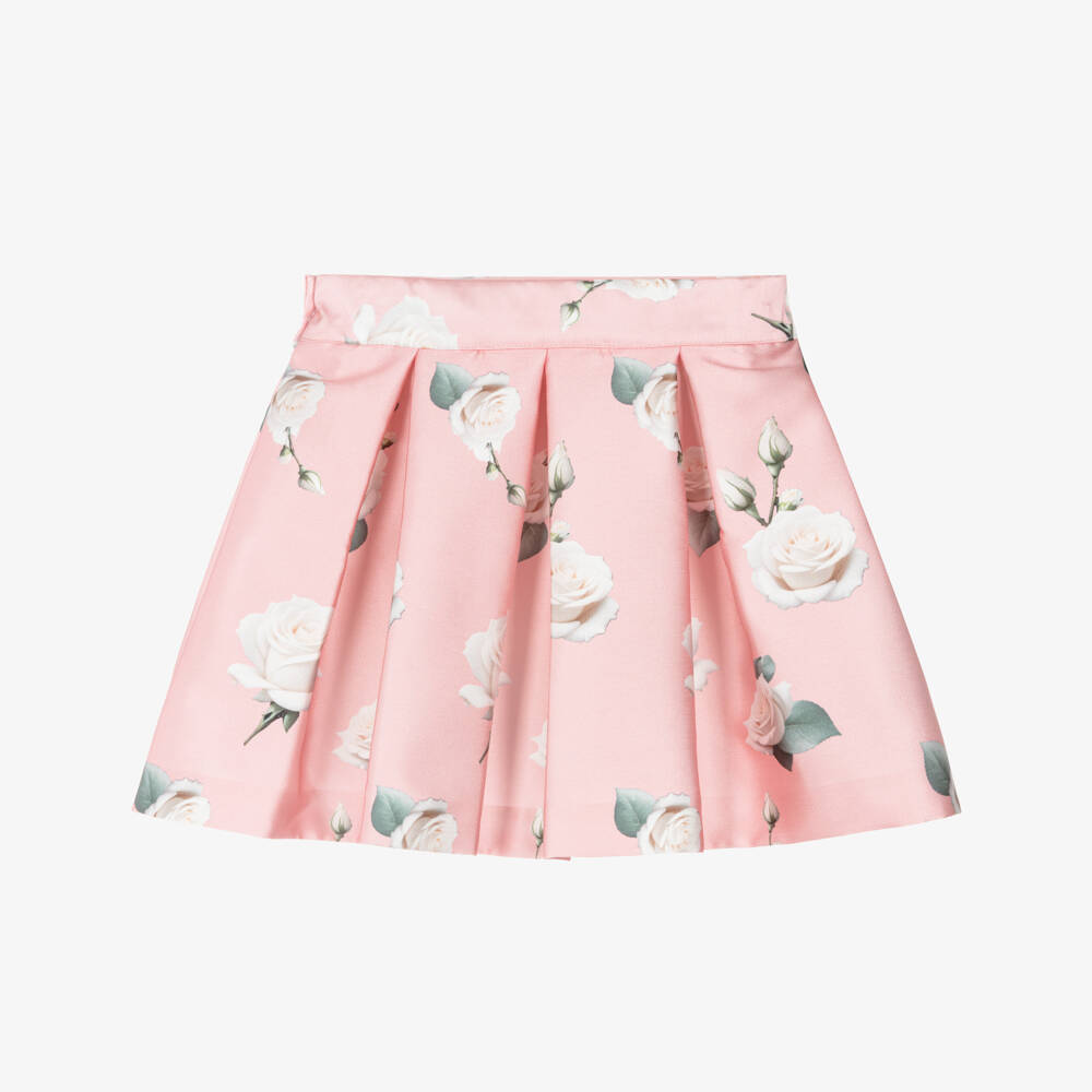 Piccola Speranza-Girls Pink Satin Twill Skirt with Roses | Childrensalon Outlet