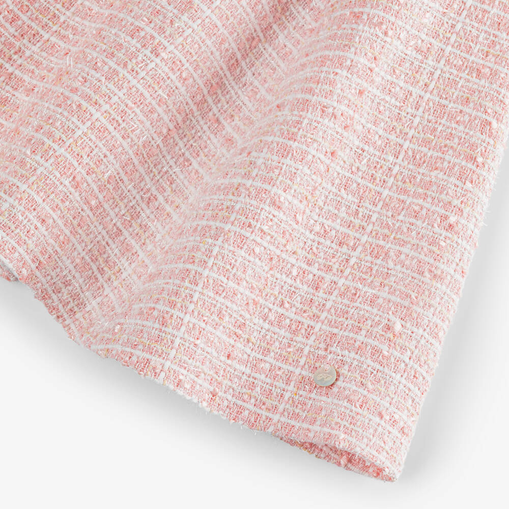 Piccola Speranza-Girls Pink Shimmery Tweed Dress with Feathers | Childrensalon Outlet