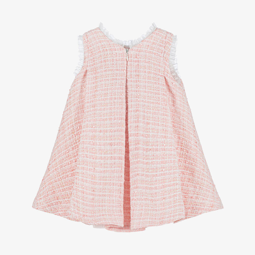Piccola Speranza-Girls Pink Sparkly Tweed Dress with Satin Bow | Childrensalon Outlet