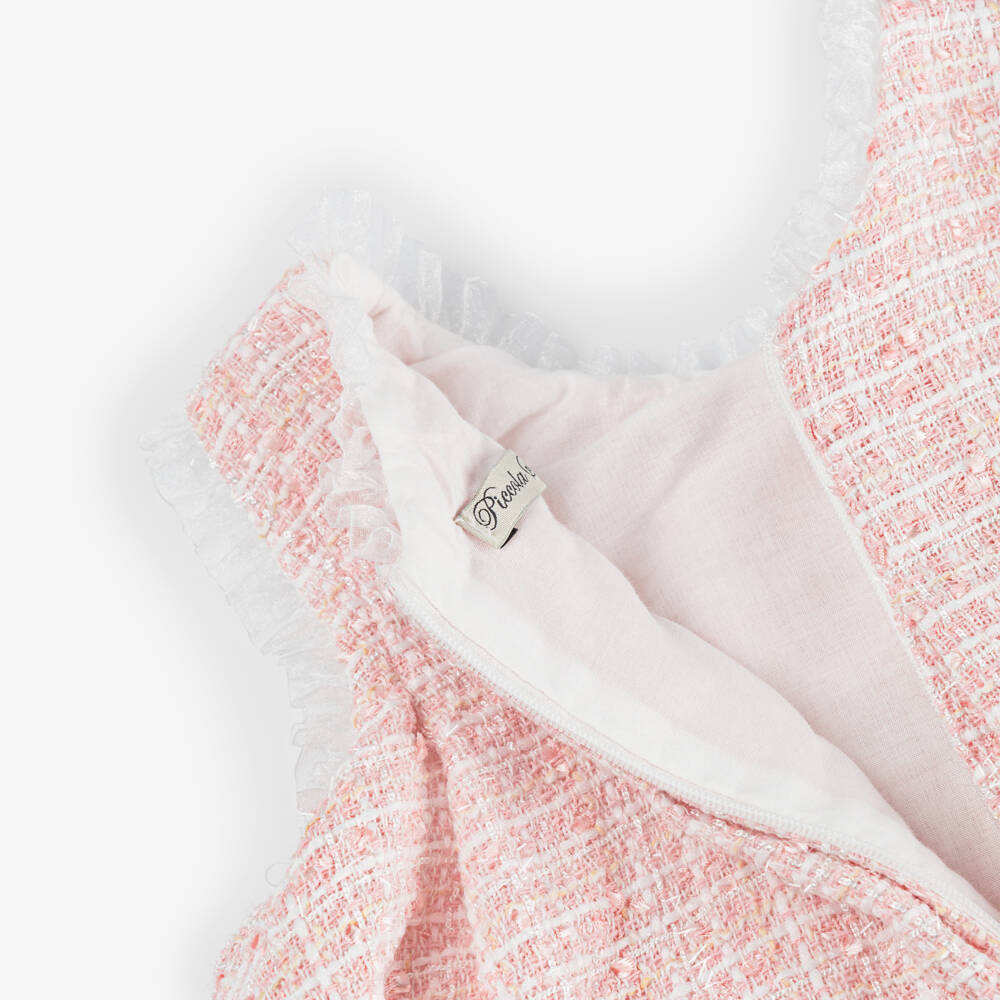 Piccola Speranza-Girls Pink Sparkly Tweed Dress with Satin Bow | Childrensalon Outlet