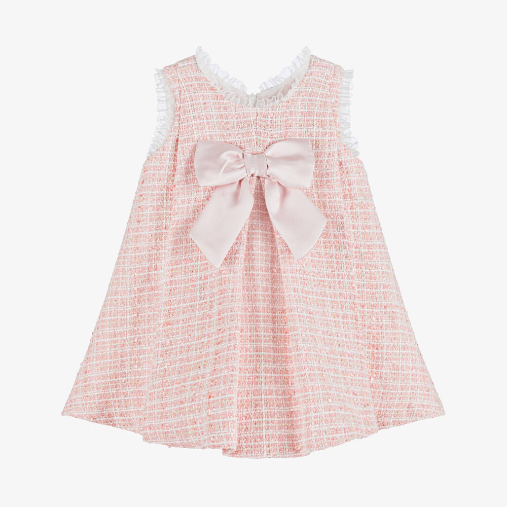Piccola Speranza-Girls Pink Sparkly Tweed Dress with Satin Bow | Childrensalon Outlet