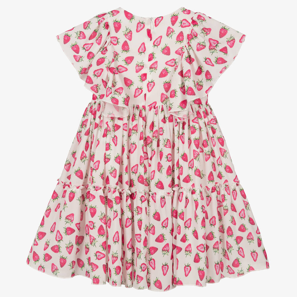Piccola Speranza-Girls Pink Strawberry Chiffon Dress | Childrensalon Outlet