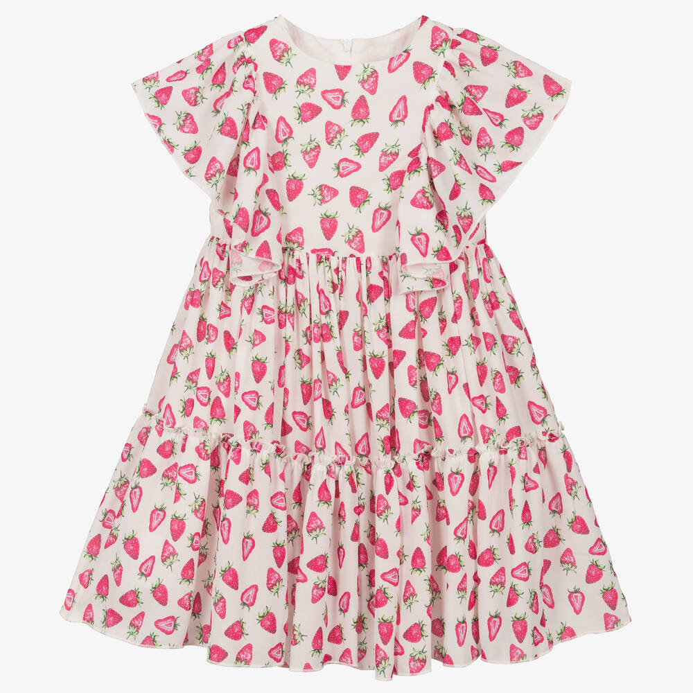 Piccola Speranza - Rosa Chiffonkleid mit Erdbeer-Print | Childrensalon