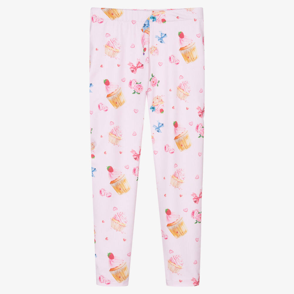 Piccola Speranza - Rosa Blumencupcake-Streifenleggings  | Childrensalon