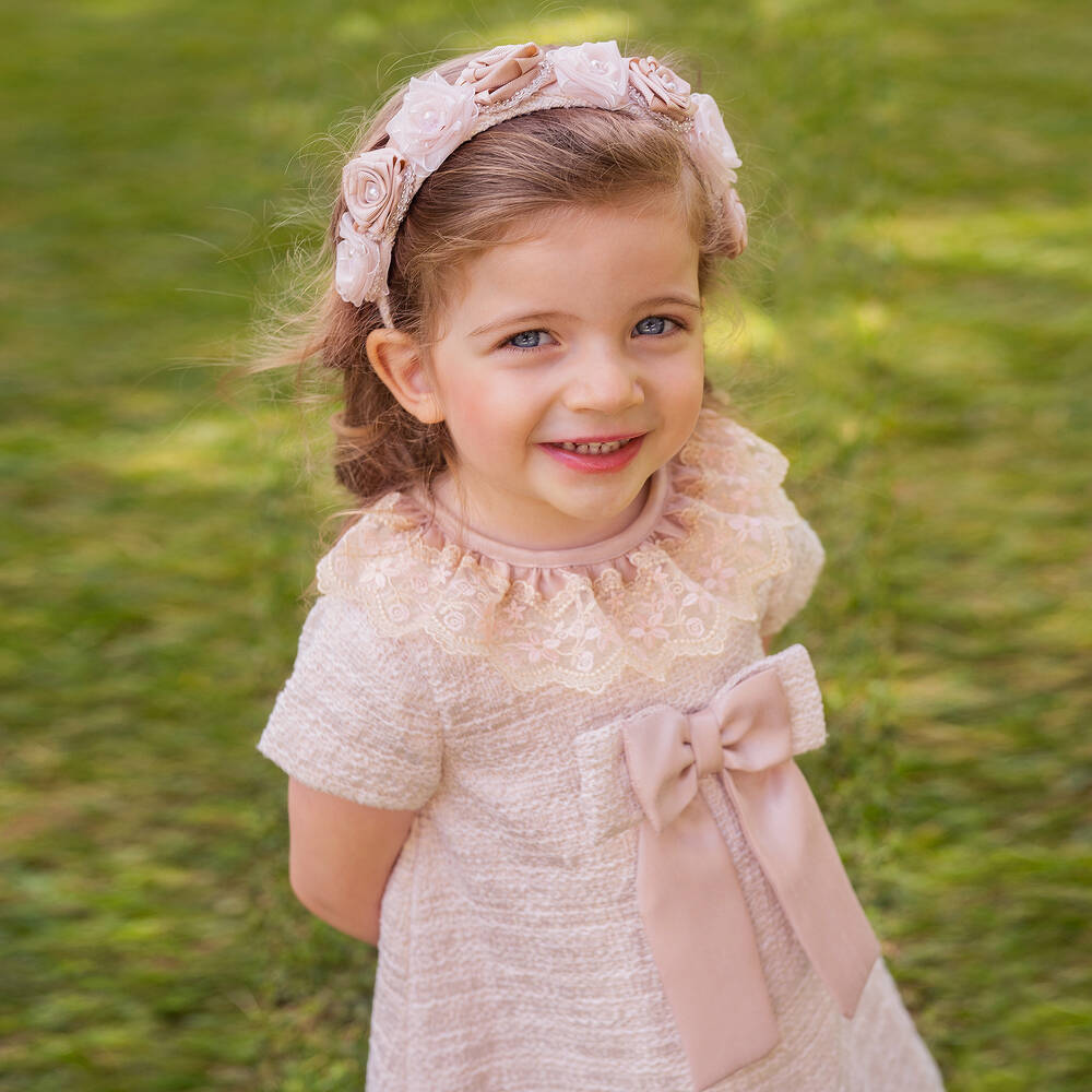 Piccola Speranza Girls Pink Tweed Bow Dress Childrensalon Outlet