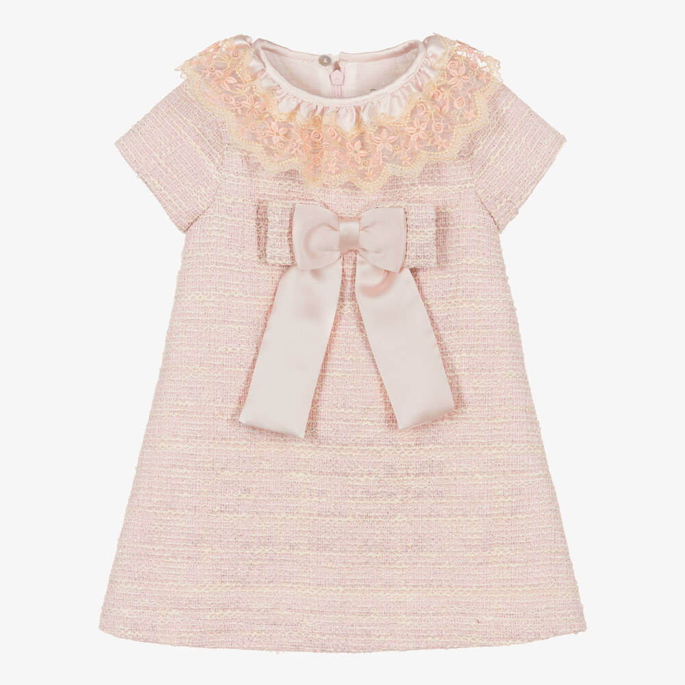 Piccola Speranza - Girls Pink Tweed Bow Dress | Childrensalon