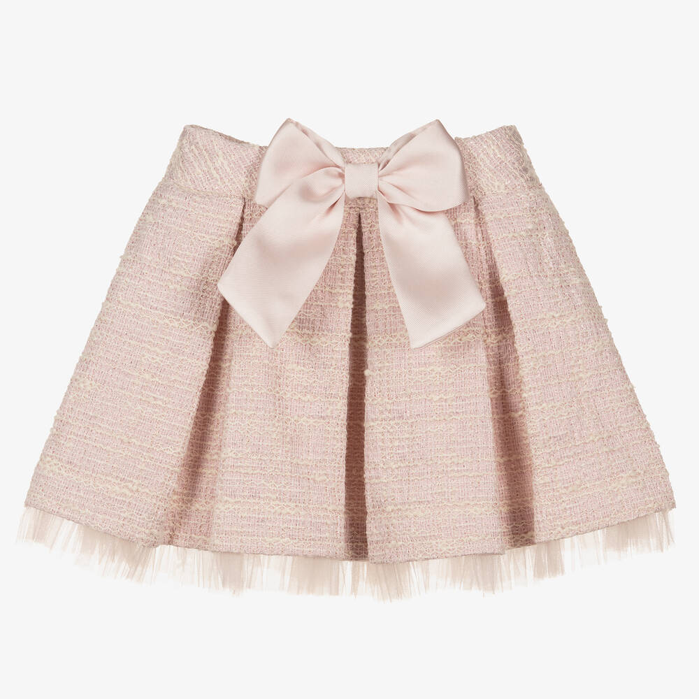 Piccola Speranza - Jupe rose en tweed à nœud fille | Childrensalon