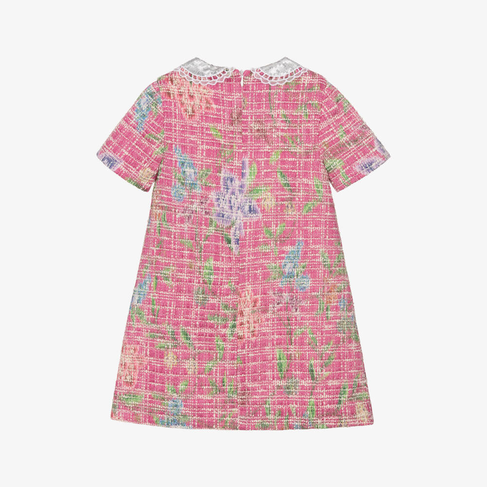 Piccola Speranza-فستان تويد مع ياقة مزينة بترتر لون زهري | Childrensalon Outlet