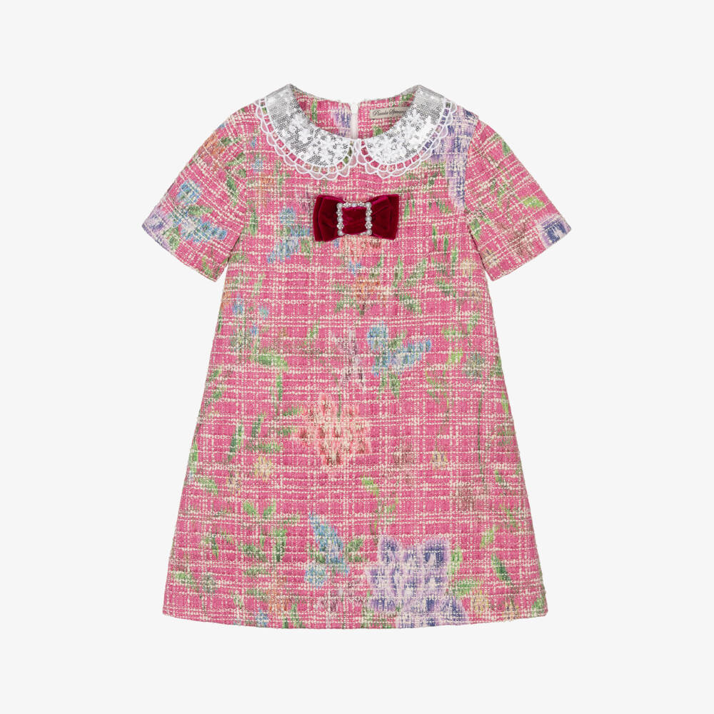 Piccola Speranza-Girls Pink Tweed Dress with Sequins | Childrensalon Outlet