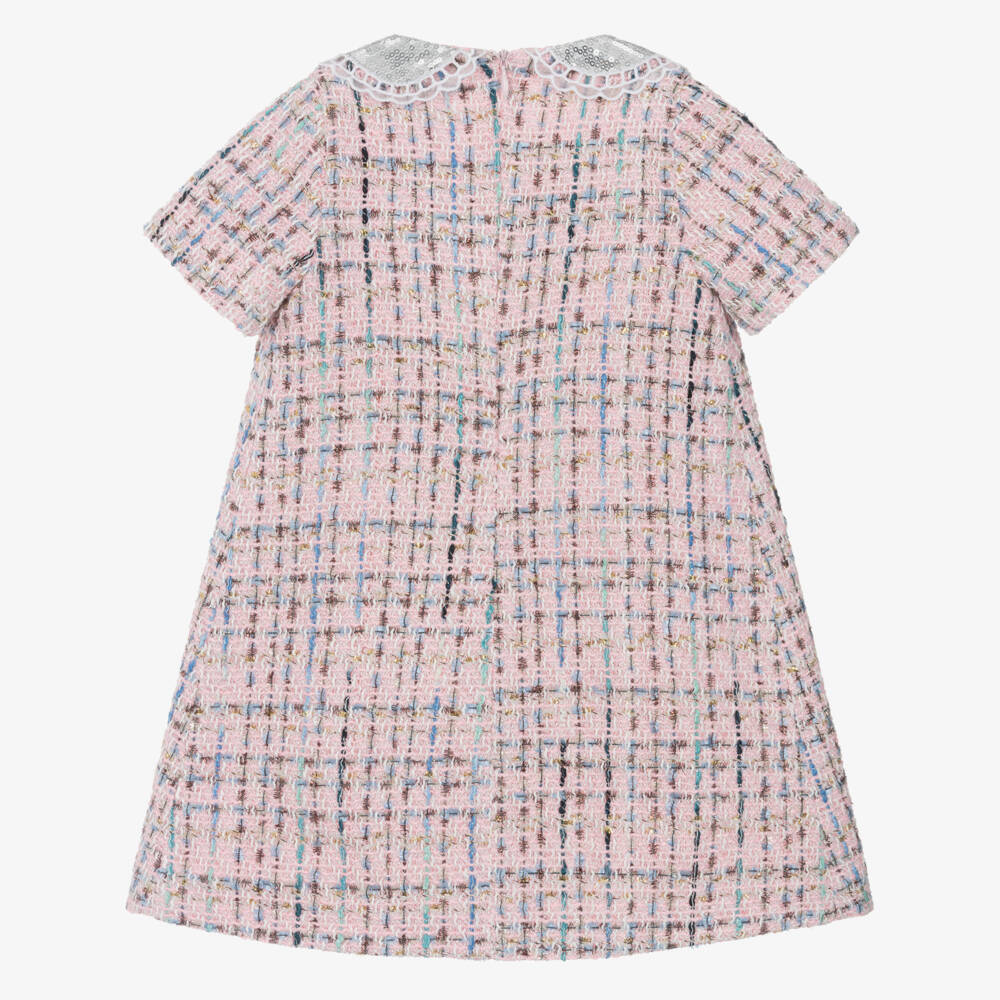 Piccola Speranza-Girls Pink Tweed Dress with Velvet Bow | Childrensalon Outlet