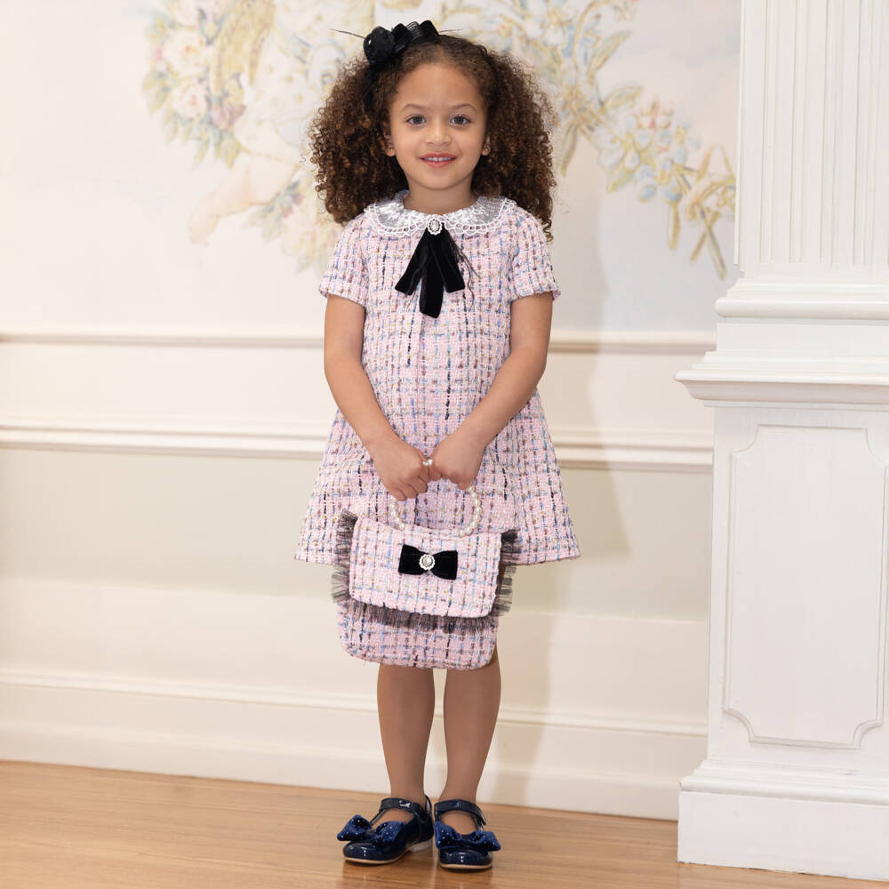 Piccola Speranza-Girls Pink Tweed & Tulle Trim Handbag (19cm) | Childrensalon Outlet