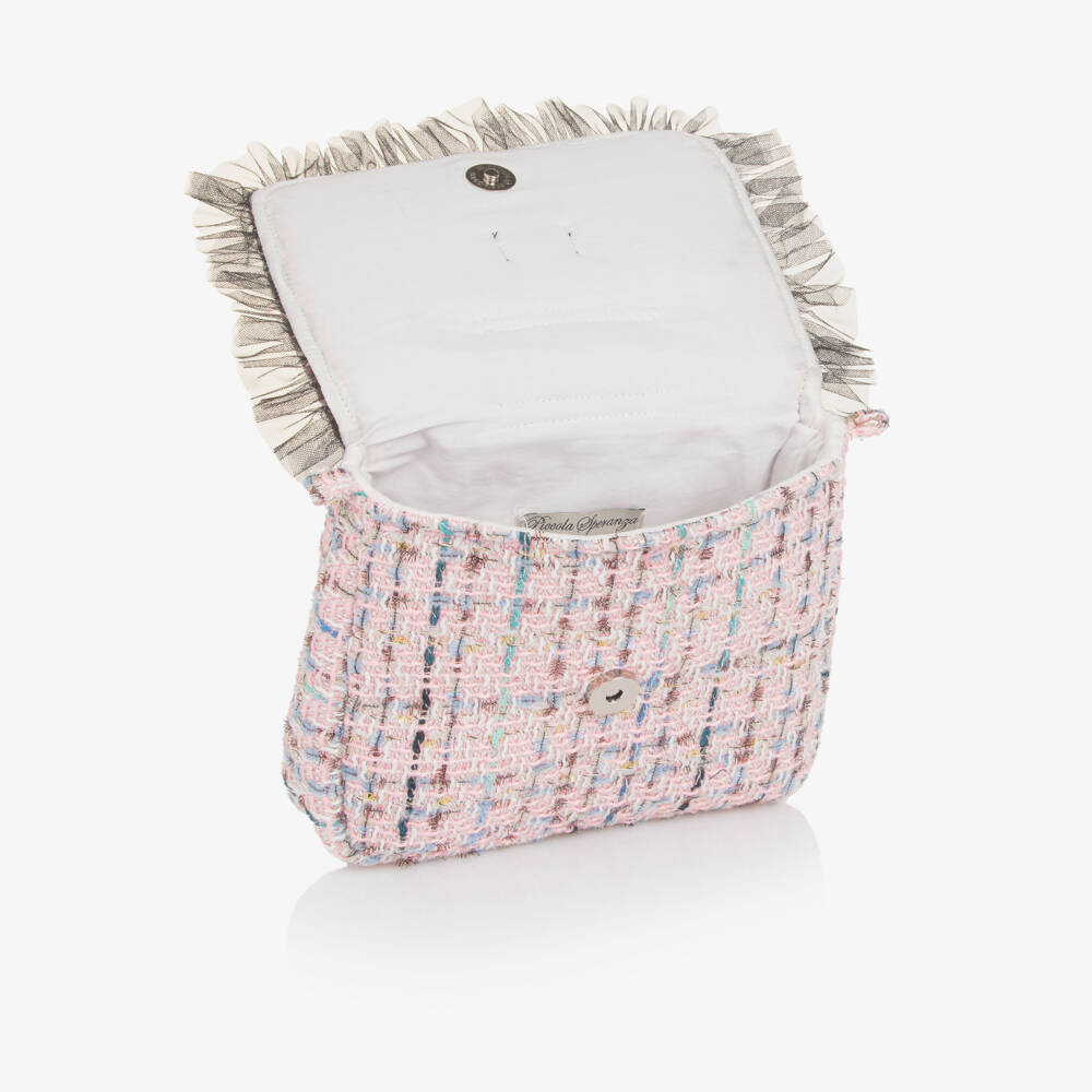 Piccola Speranza-Girls Pink Tweed & Tulle Trim Handbag (19cm) | Childrensalon Outlet