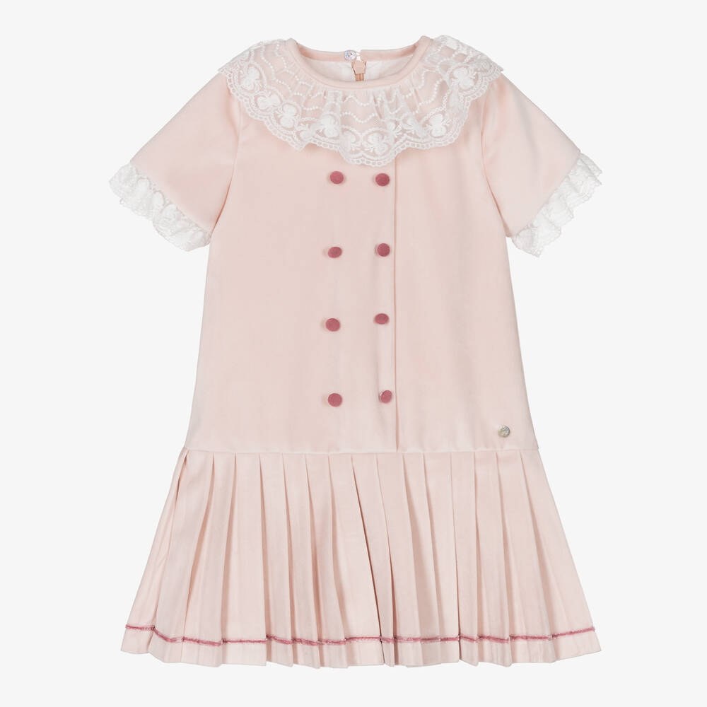 Piccola Speranza - Girls Pink Velvet Pleated Dress | Childrensalon