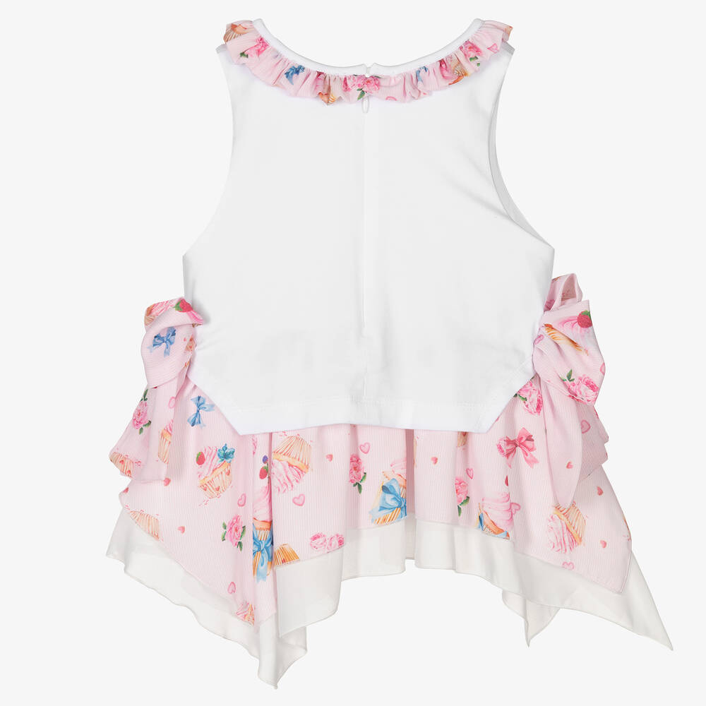 Piccola Speranza-Girls Pink & White Cotton Top | Childrensalon Outlet