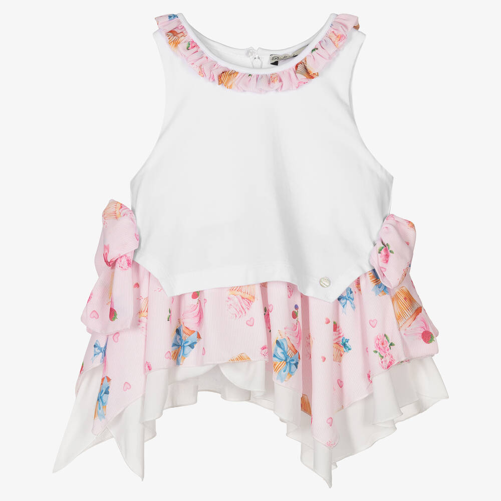 Piccola Speranza - Haut rose et blanc en coton fille | Childrensalon