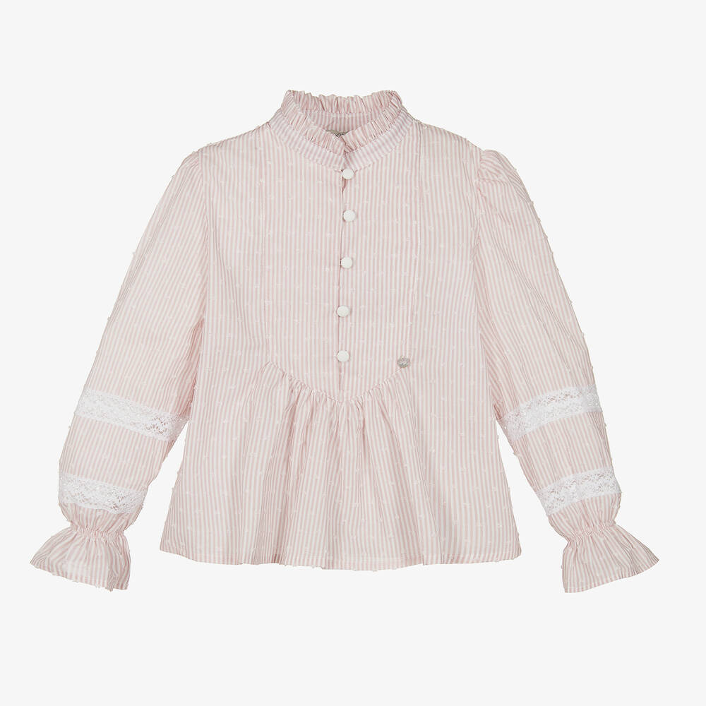 Piccola Speranza - Girls Pink & White Stripe Cotton Blouse | Childrensalon