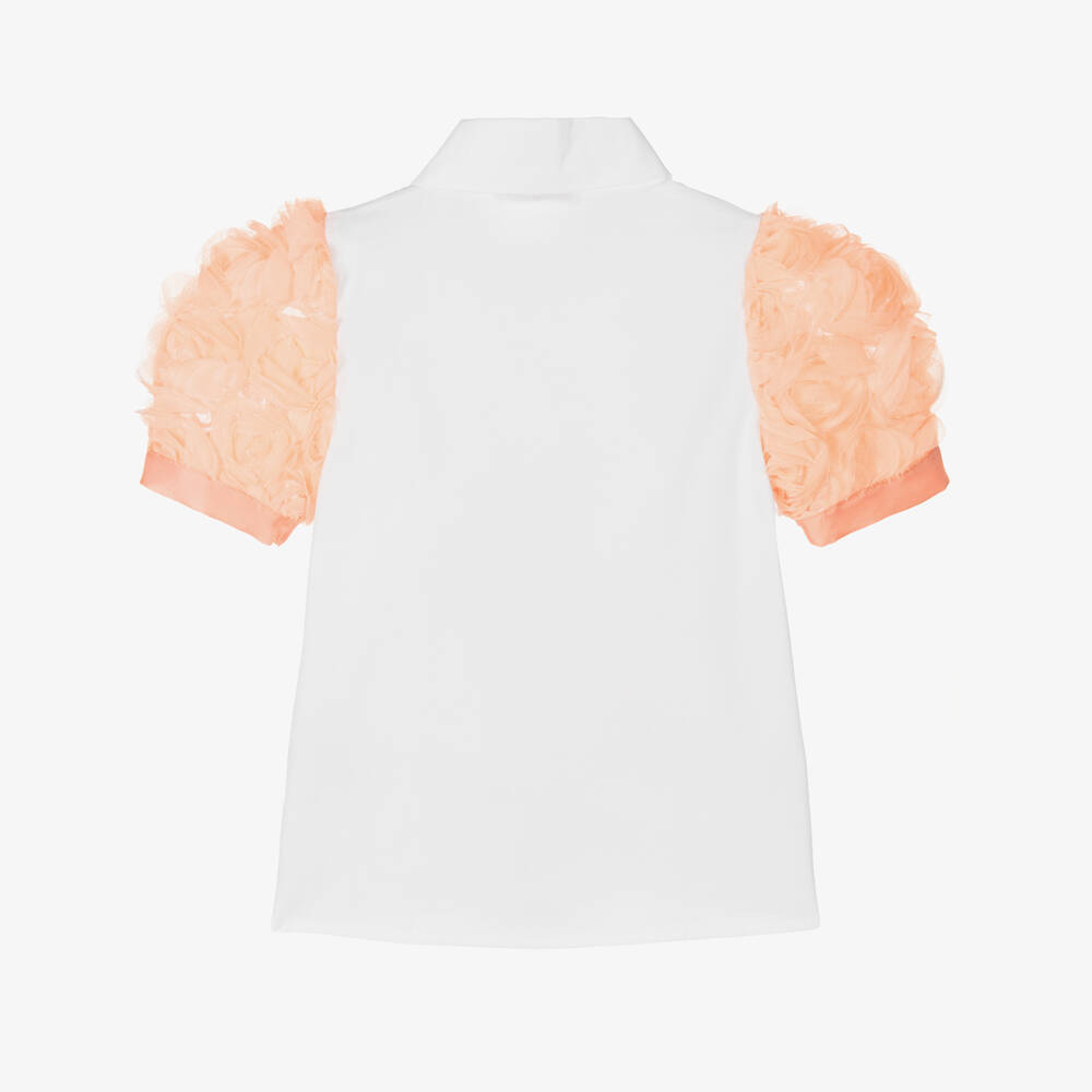 Piccola Speranza-Girls Pink & White Tulle Floral Top | Childrensalon Outlet