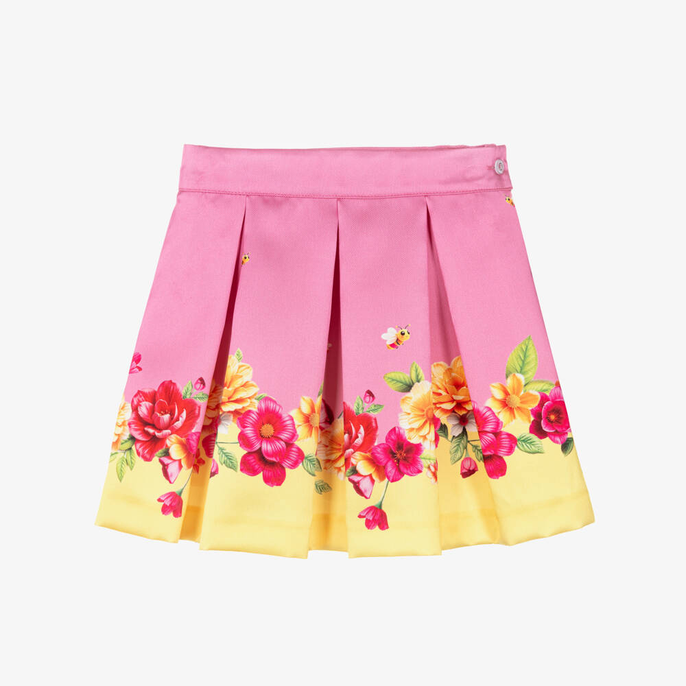 Piccola Speranza-Girls Pink & Yellow Floral Satin Twill Skirt | Childrensalon Outlet
