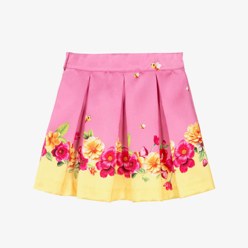 Piccola Speranza-Girls Pink & Yellow Floral Satin Twill Skirt | Childrensalon Outlet