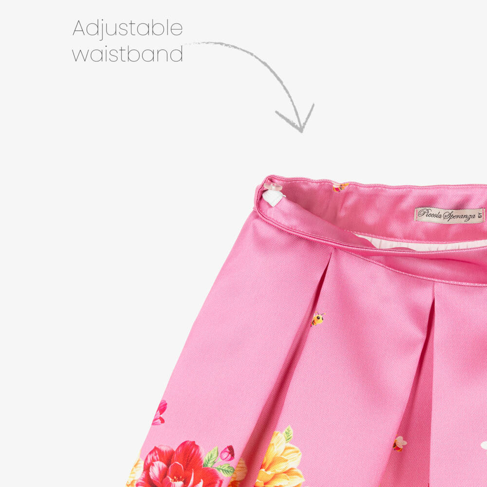 Piccola Speranza-Girls Pink & Yellow Floral Satin Twill Skirt | Childrensalon Outlet