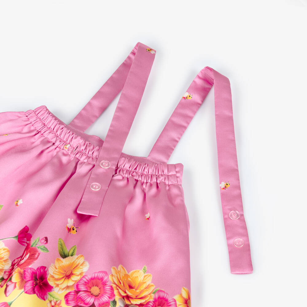 Piccola Speranza-Girls Pink & Yellow Floral Satin Twill Skirt Set | Childrensalon Outlet
