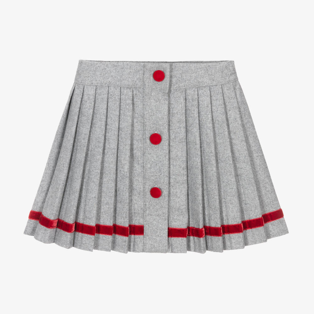Piccola Speranza-Girls Pleated Grey Wool Skirt | Childrensalon Outlet