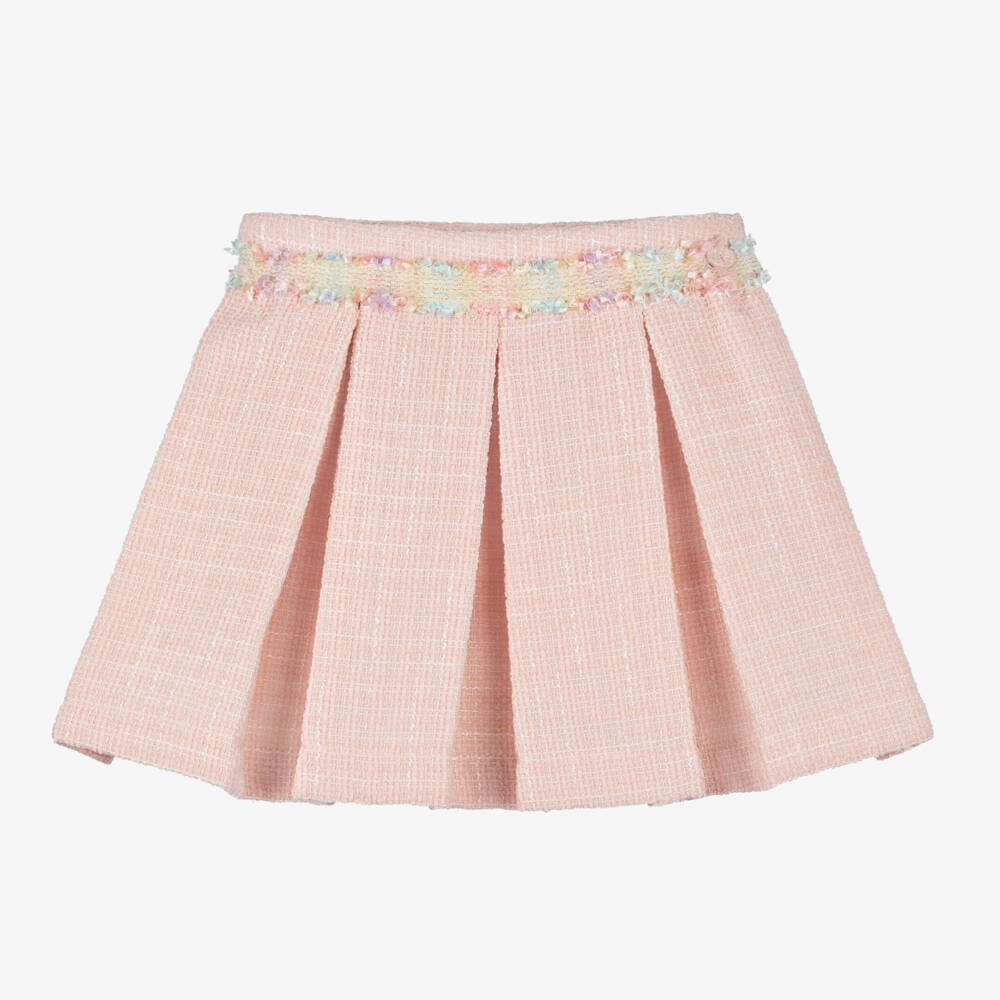 Piccola Speranza-Girls Pleated Pink Tweed Skirt | Childrensalon Outlet