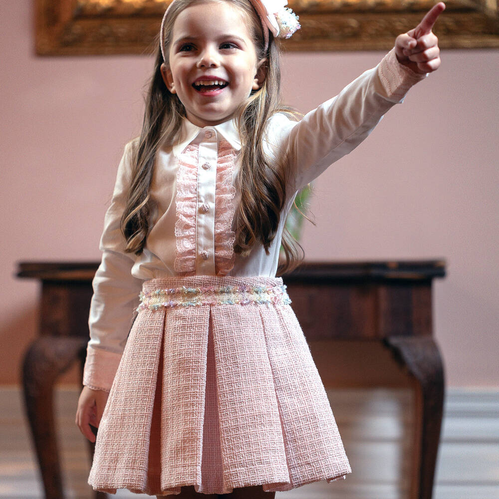 Piccola Speranza-تنورة بكسرات تويد لون زهري | Childrensalon Outlet