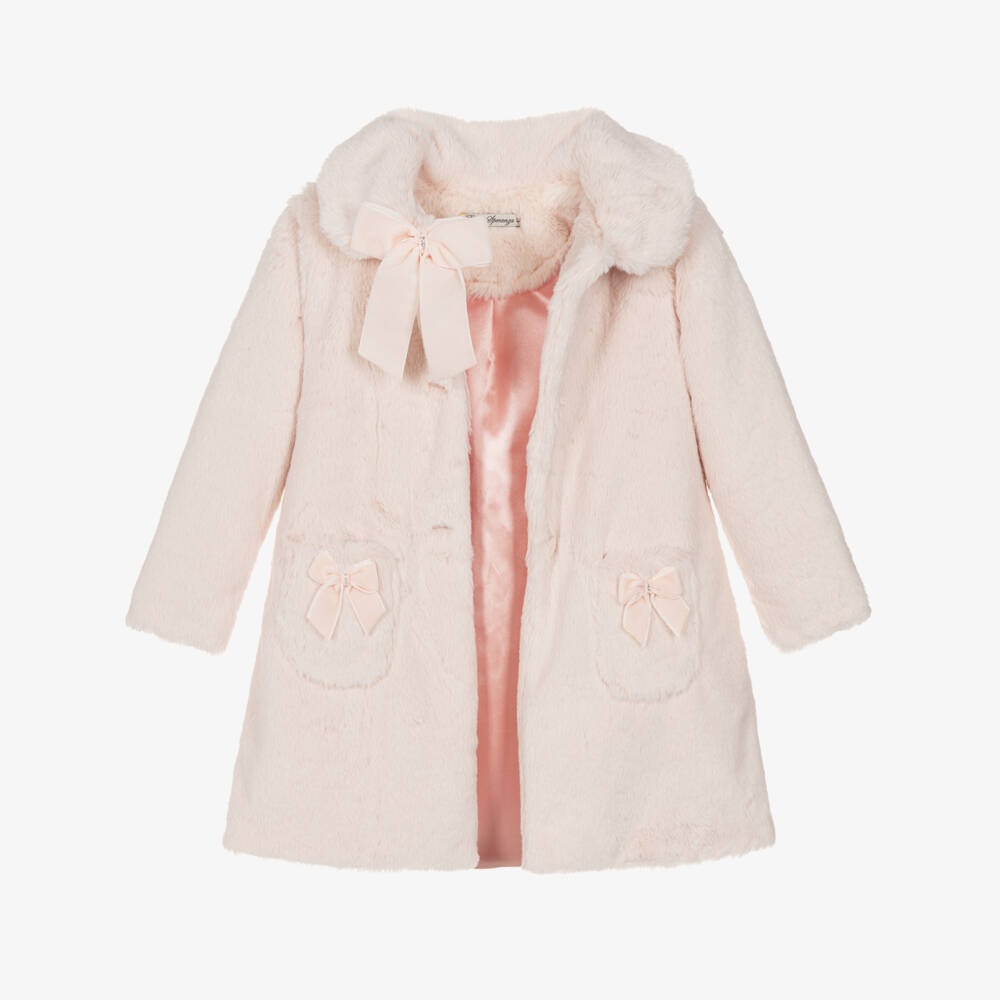 Piccola Speranza-Girls Plush Pink Long Coat | Childrensalon Outlet
